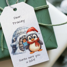 Cute Santa Hat Penguin Snöflingor Kids jul