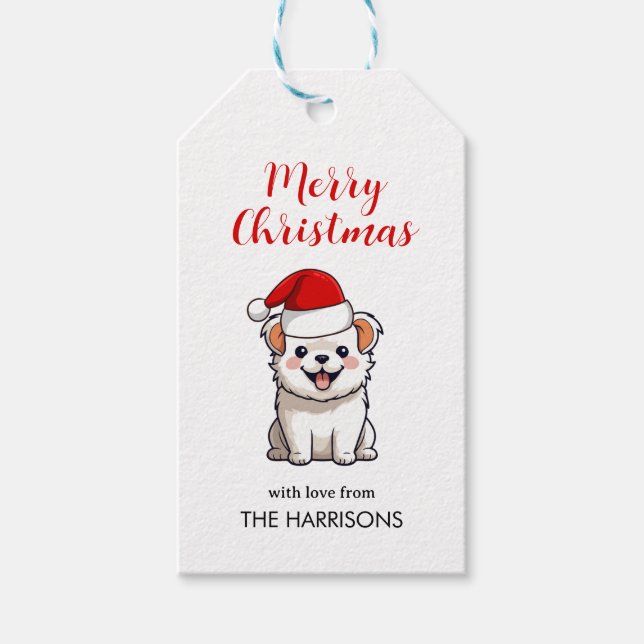 Cute Santa Hat Puppy-jul Presentetikett (Framsidan)