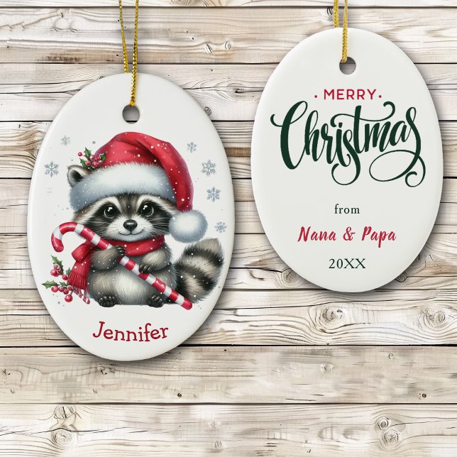 Cute Santa Hat Raccoon jul Julgransprydnad Keramik (Skapare uppladdad)