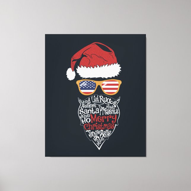Cute Santa Hat USA flagga Sunglass och jul Canvastryck (Framsida)