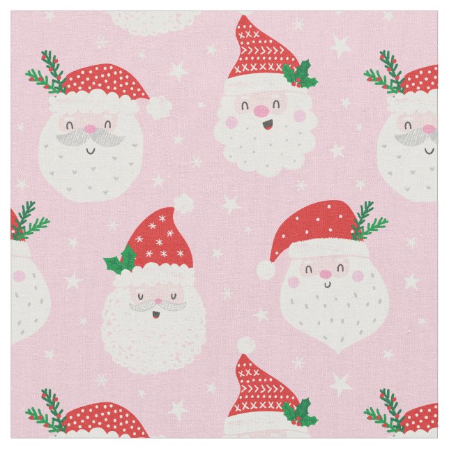 Cute Santa Head på ljus rosa Tyg (Närbild)