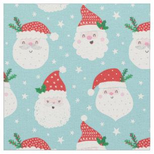 Cute Santa Headon Light Blue Tyg