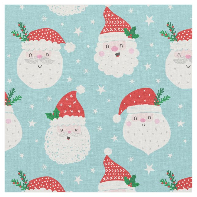 Cute Santa Headon Light Blue Tyg (Närbild)