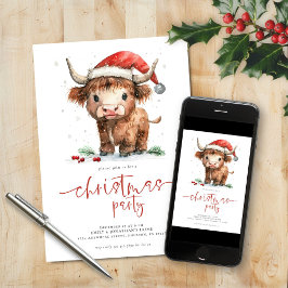 Cute Santa Highland Cow Party Inbjudningar