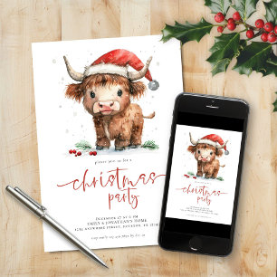 Cute Santa Highland Cow Party Inbjudningar