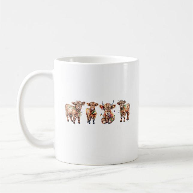 Cute Santa Highland Cows, Funny Mooey-jul Kaffemugg (Vänster)