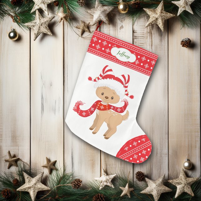 Cute Santa Hjort med Scarf Personlig Stor Julstrumpa (Skapare uppladdad)