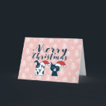 Cute Santa Hund & Cat Illustration-jul Helgkort<br><div class="desc">Det här är en illustration av en söt hund och en katt som bär julhattar i tecknaden. Jag försökte beskriva hundar och katters egenskaper i ansikte. Hund har sin tunga ut och ler oskuldsfullt. Katten ser oammad och irriterad ut. I bakgrunden kan du se mönster på ett garn med ett...</div>
