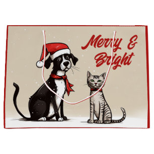 Cute Santa Hund och Cat Merry och Bright jul
