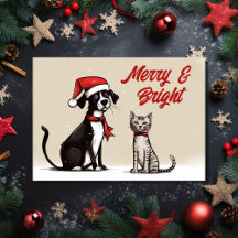 Cute Santa Hund och Cat Merry och Bright jul