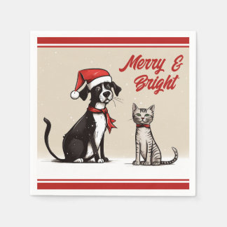 Cute Santa Hund och Cat Merry och Bright jul Pappersservett
