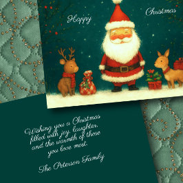 Cute Santa Illustration with Animals Kort