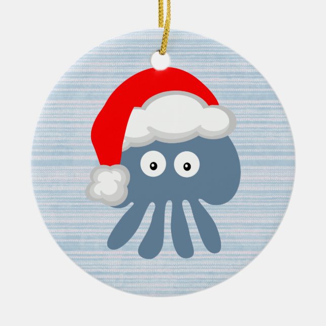 Cute Santa Jellyfish Julgransprydnad Keramik (Framsidan)