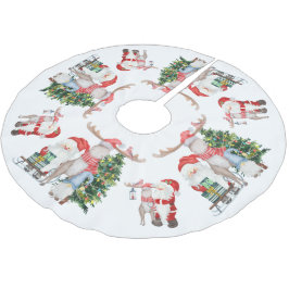 Cute Santa Julgran Reindeer och Gnome Julgransmatta Borstad Polyester