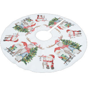 Cute Santa Julgran Reindeer och Gnome Julgransmatta Borstad Polyester