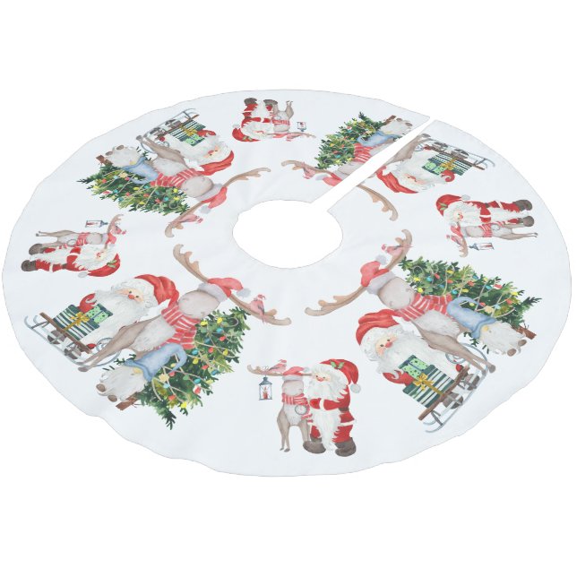 Cute Santa Julgran Reindeer och Gnome Julgransmatta Borstad Polyester (Vinklad)