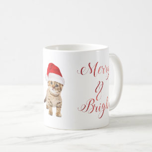 Cute Santa Kitten Cat Merry & Bright Kaffemugg