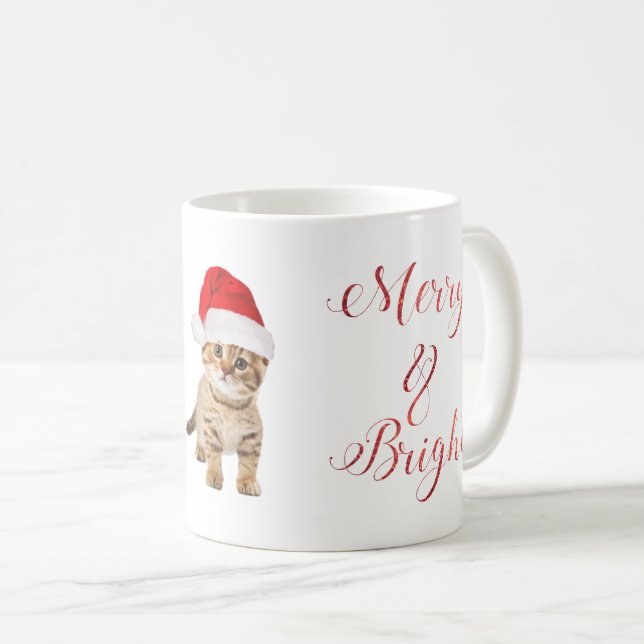 Cute Santa Kitten Cat Merry & Bright Kaffemugg (Framsida höger)