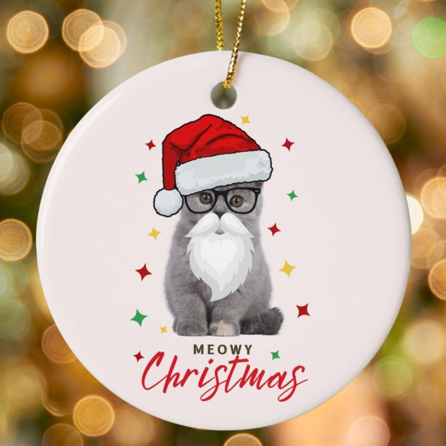 Cute Santa Kitten Meowy jul Julgransprydnad Keramik (Skapare uppladdad)
