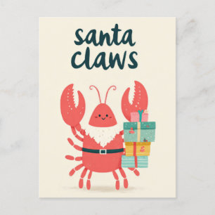 Cute Santa Klo Lobster Punny God jul Vykort