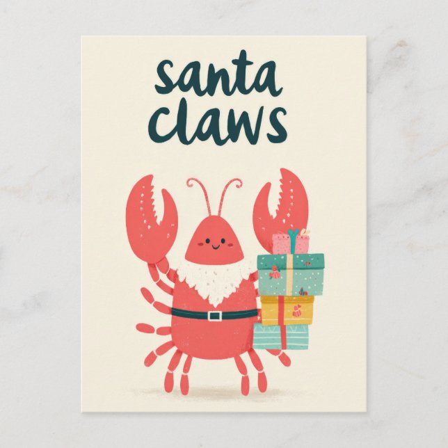 Cute Santa Klo Lobster Punny God jul Vykort (Framsida)