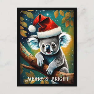 Cute Santa Koala vid jul Träd Gren Vykort