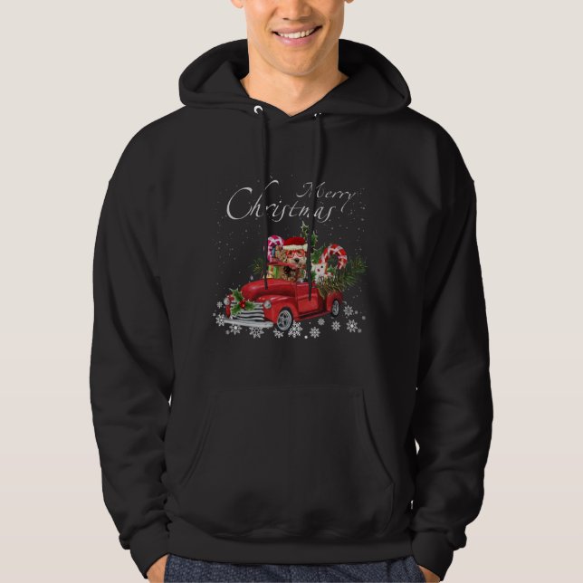 Cute Santa Labradoodle Riding Red Lastbil Merry Ch Hoodie (Framsida)
