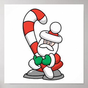 Cute Santa med Giant Candy cane Poster