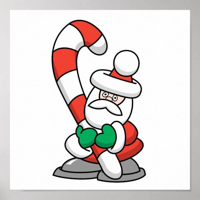Cute Santa med Giant Candy cane Poster (Framsidan)