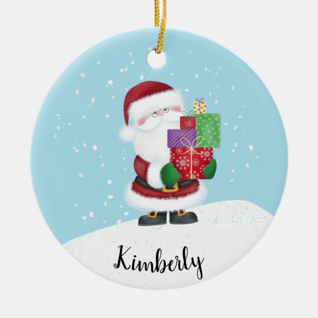 Cute Santa med Namn Julgransprydnad Keramik (Framsidan)