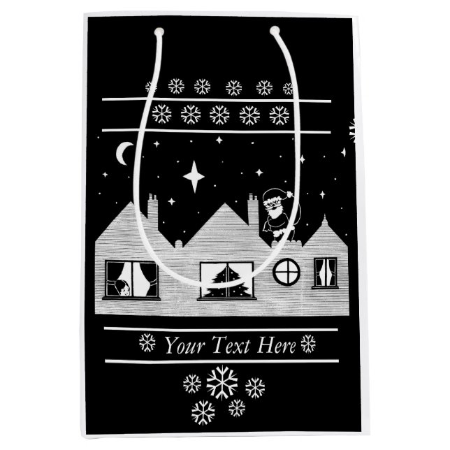 Cute Santa med säck på svart och vitt från tak (Framsidan)