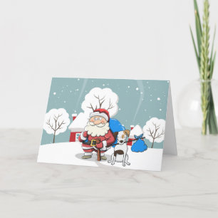 Cute Santa och Hund julklapp med Helgdag Helgkort