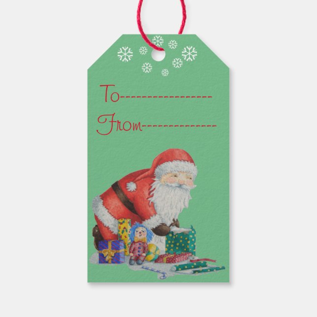 Cute Santa och leksaker som omsluter julklappar Presentetikett (Baksidan)