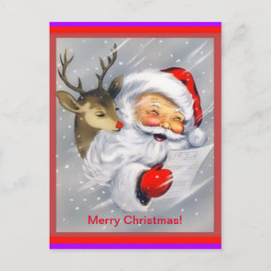 Cute Santa och Rudolph Cheerful jul Vykort