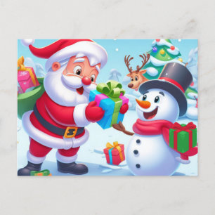 Cute Santa och Snögubbe Helg Vykort