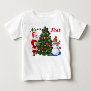 Cute Santa och snögubbe jul T-shirt