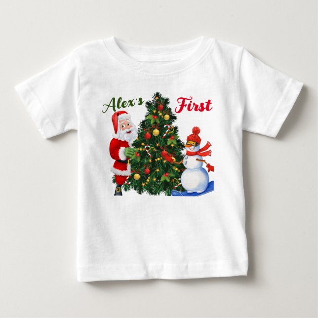 Cute Santa och snögubbe jul T-shirt (Framsida)