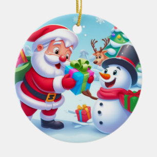 Cute Santa och Snögubbe Julgransprydnad Keramik