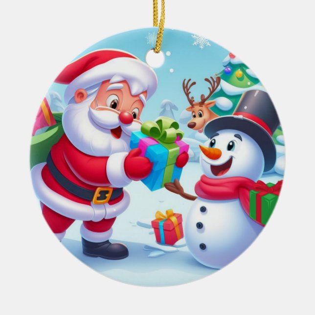 Cute Santa och Snögubbe Julgransprydnad Keramik (Framsidan)