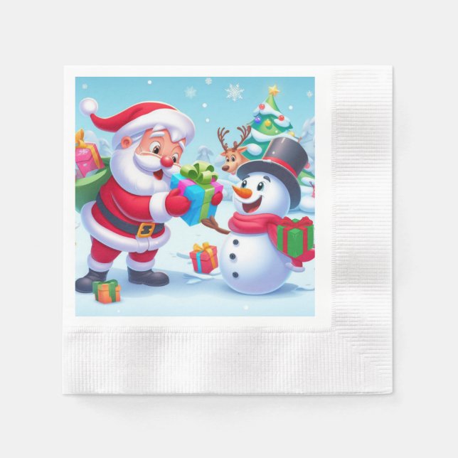 Cute Santa och Snögubbe Pappersservett (Framsidan)
