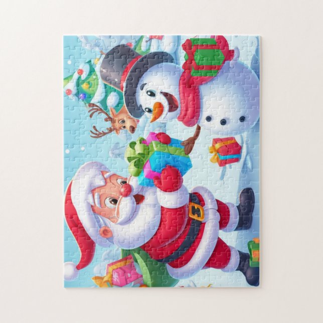 Cute Santa och Snögubbe Pussel (Vertikal)