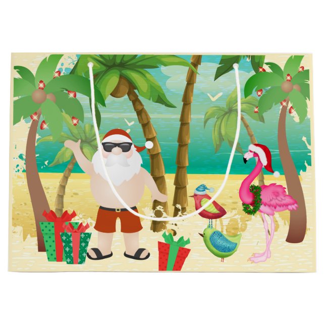 Cute Santa och Tropical Birds Beach-jul (Framsidan)