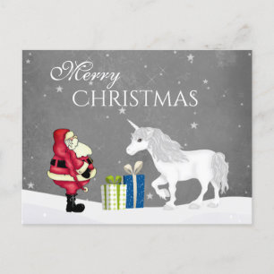 Cute Santa och Unicorn God jul Vykort