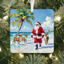 Cute Santa on Beach with Reindeer Personalized