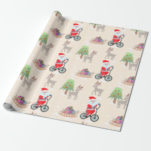 Cute Santa on Bicycle jul Mönster Presentpapper