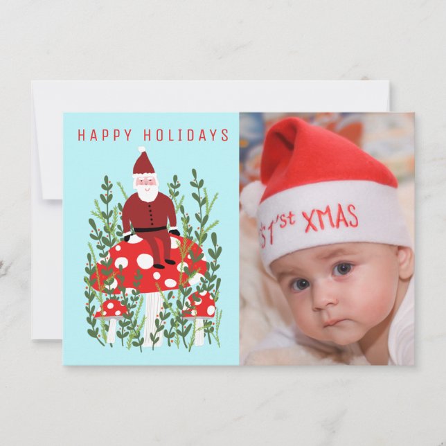 Cute Santa on Shroom ANPASSNINGSBAR PHOTO-julkort Kort (Framsida)