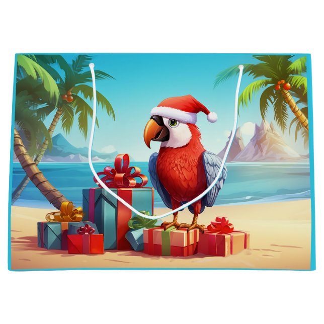 Cute Santa Parrot Tropical Beach-jul (Framsidan)