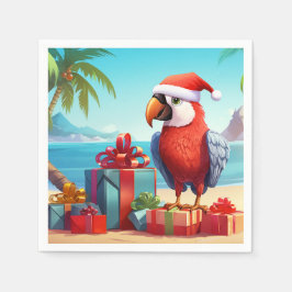 Cute Santa Parrot Tropical Beach-jul Pappersservett