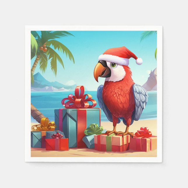 Cute Santa Parrot Tropical Beach-jul Pappersservett (Framsidan)