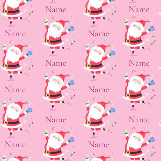 Cute Santa Personalize Namn Rosa Presentpapper (Skapare uppladdad)